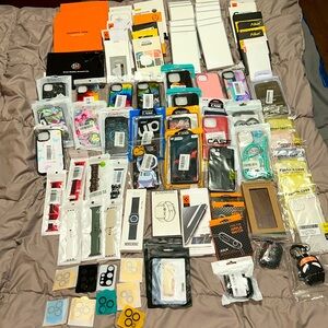 HUGE LOT OF iPHONE CASES, GLASS SCREEN PROTECTORS, WATCH BANDS & AIRPOD CASES.